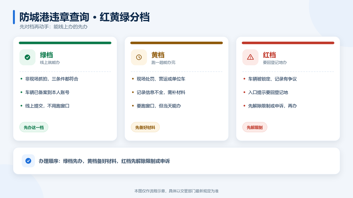 防城港违章处理难度三档示意